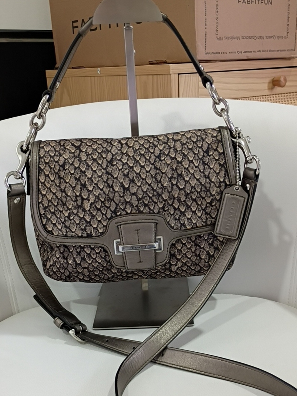 Coach Taylor Python Pattern Flap Shoulder/Crossbody Bag with Silver Hardware